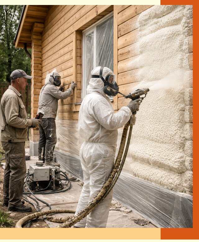 Утепление дома из бруса ППУ в Долгопрудном от 3906 руб/м2 под ключ | ТепломастерДлг