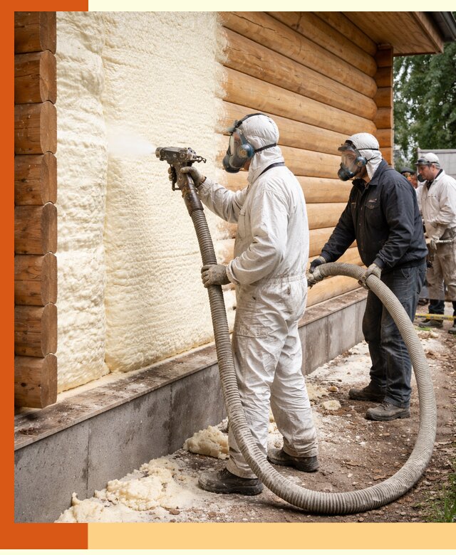 Утепление дома из бруса пенополиуретаном в Долгопрудном
