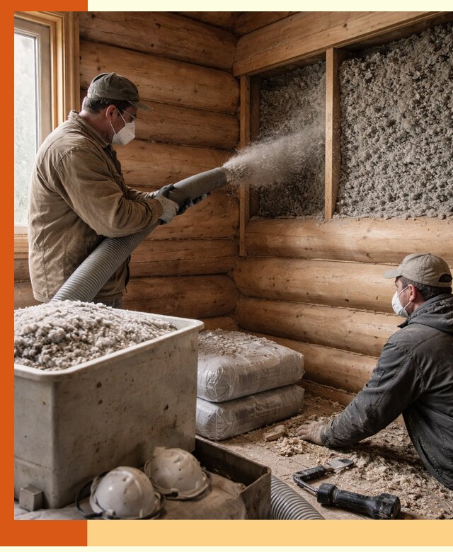 Утепление дома из бруса эковатой в Долгопрудном