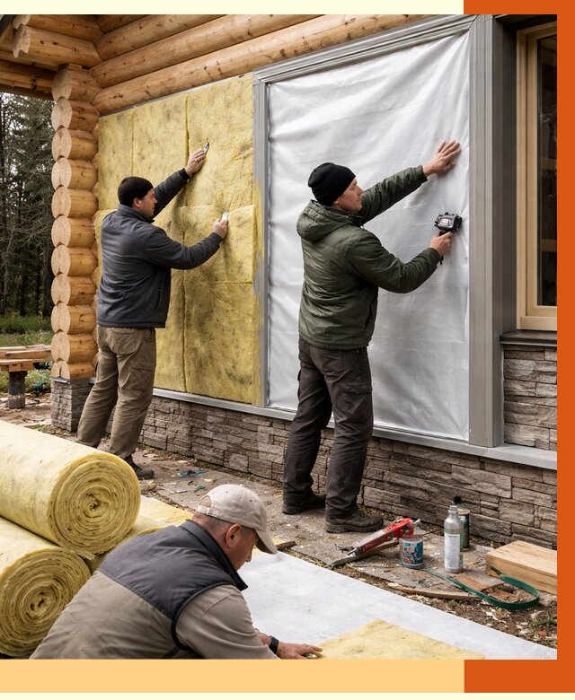 Утепление бревенчатого дома в Долгопрудном от 7762 руб/м2 — заказать под ключ | ТепломастерДлг