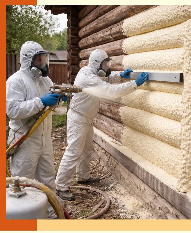 Утепление бревенчатого дома ППУ в Долгопрудном эффективной изоляцией