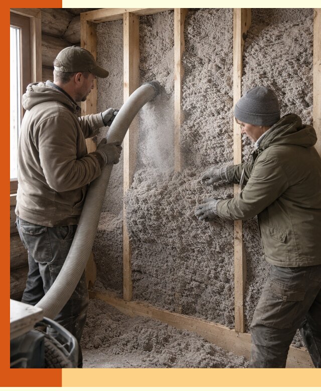 Утепление бревенчатого дома эковатой в Долгопрудном