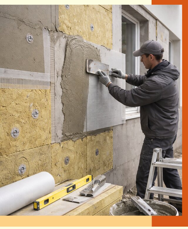 Утепление фасада под штукатурку в Долгопрудном от 4261 руб/м2 — монтаж пенопластом и минватой | ТепломастерДлг