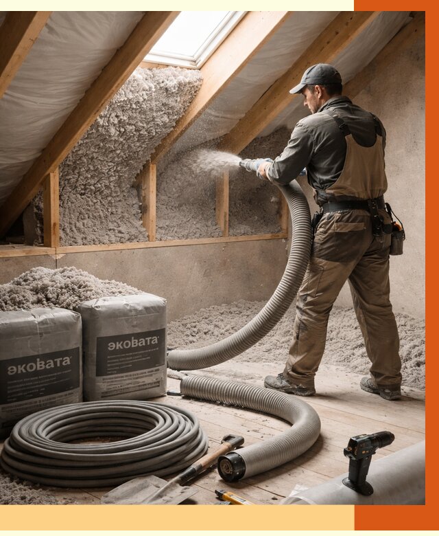 Утепление мансарды эковатой в Долгопрудном от 2232 руб/м2 — монтаж, задувка, цена | ТепломастерДлг