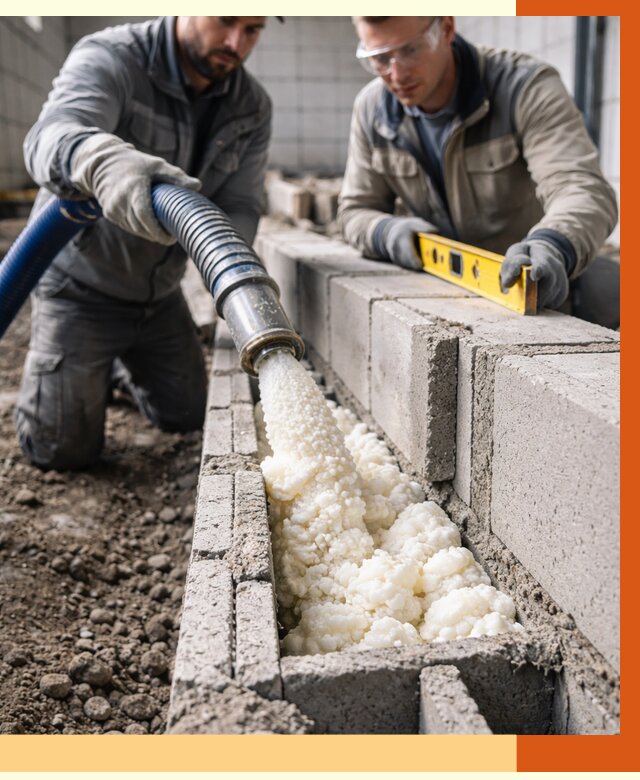 Заполнение колодцевой кладки ППУ в Долгопрудном от 4261 руб. за м2 | ТепломастерДлг