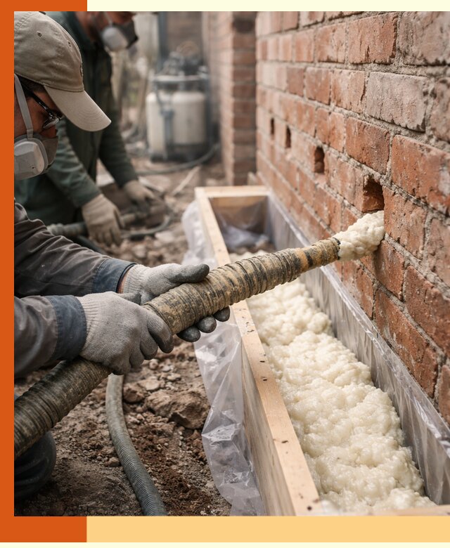 Заливка ППУ в пустоты кирпичной стены в Долгопрудном