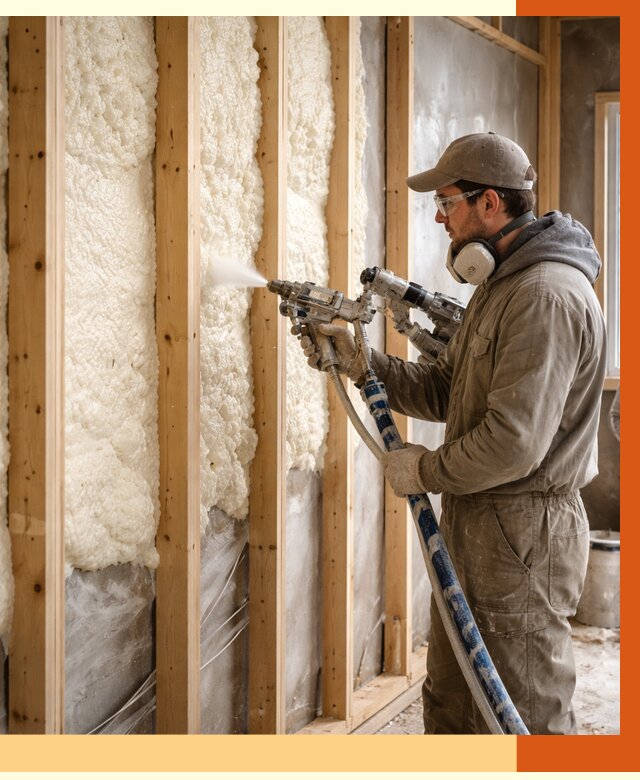 Утепление каркасной стены ППУ в Долгопрудном от 4312 руб./м2 под ключ | ТепломастерДлг