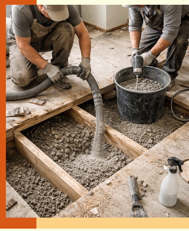 Заполнение пустот пола в Долгопрудном полиуретаном и пенополистиролом