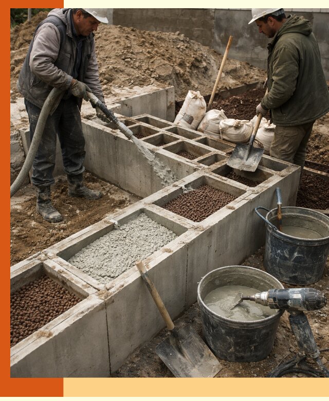 Заполнение полостей фундамента в Долгопрудном герметичным утеплением и повышением прочности