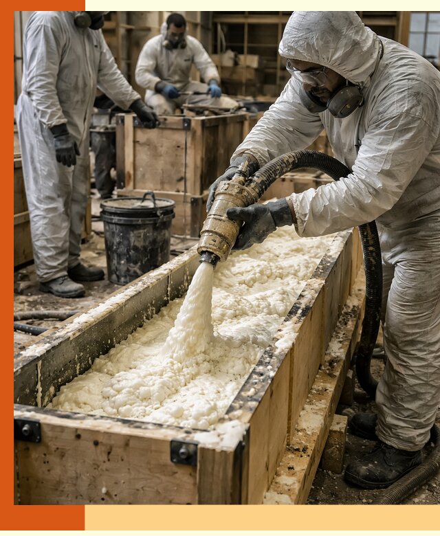 Заливка пенополиуретана в формы для утепления в Долгопрудном