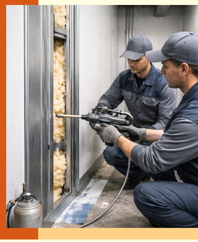 Заполнение пустот холодильных панелей в Долгопрудном специализированной пеной